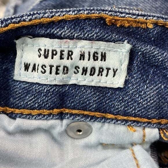 Tokyo Darling‎ Super High Waisted Shorty Shorts Women's Size 8 Distressed Denim - Picture 5 of 11